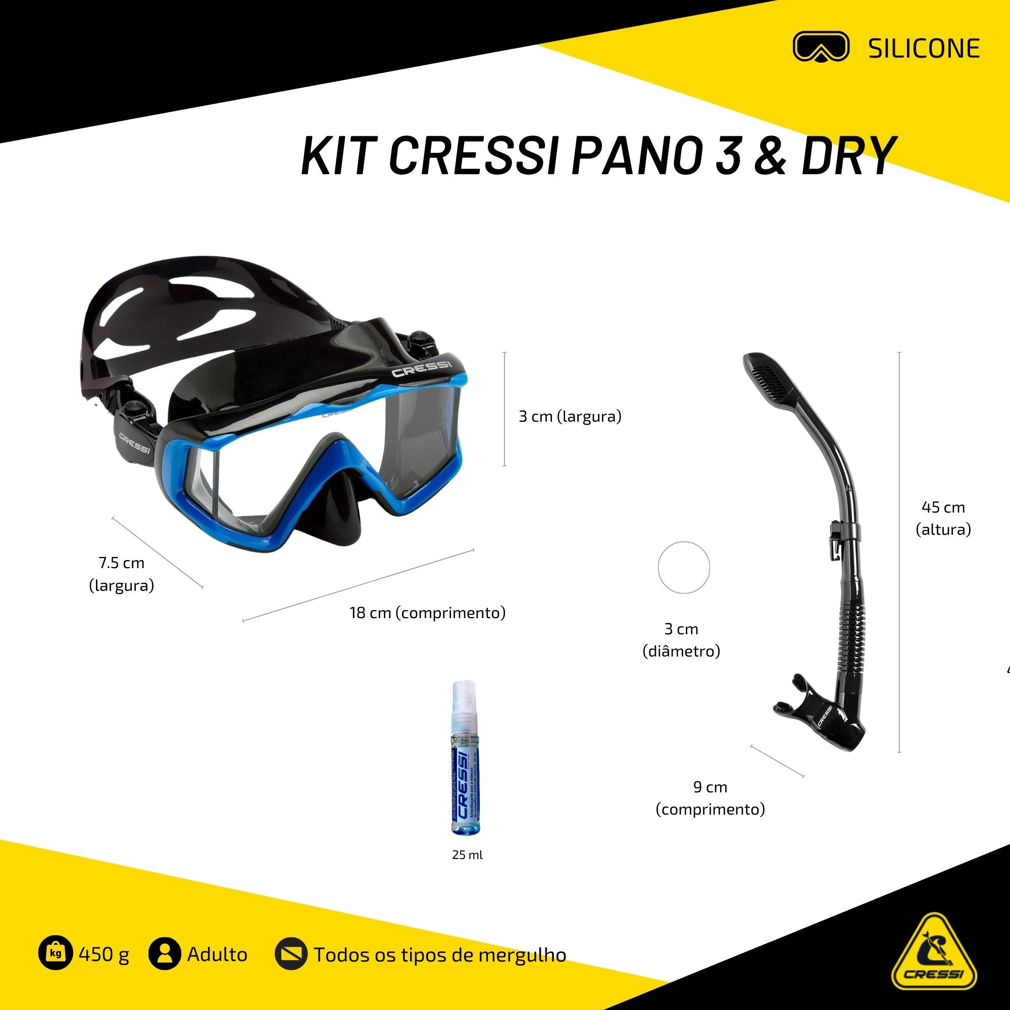 Kit Cressi Pano 3 & Dry & Anti-Fog