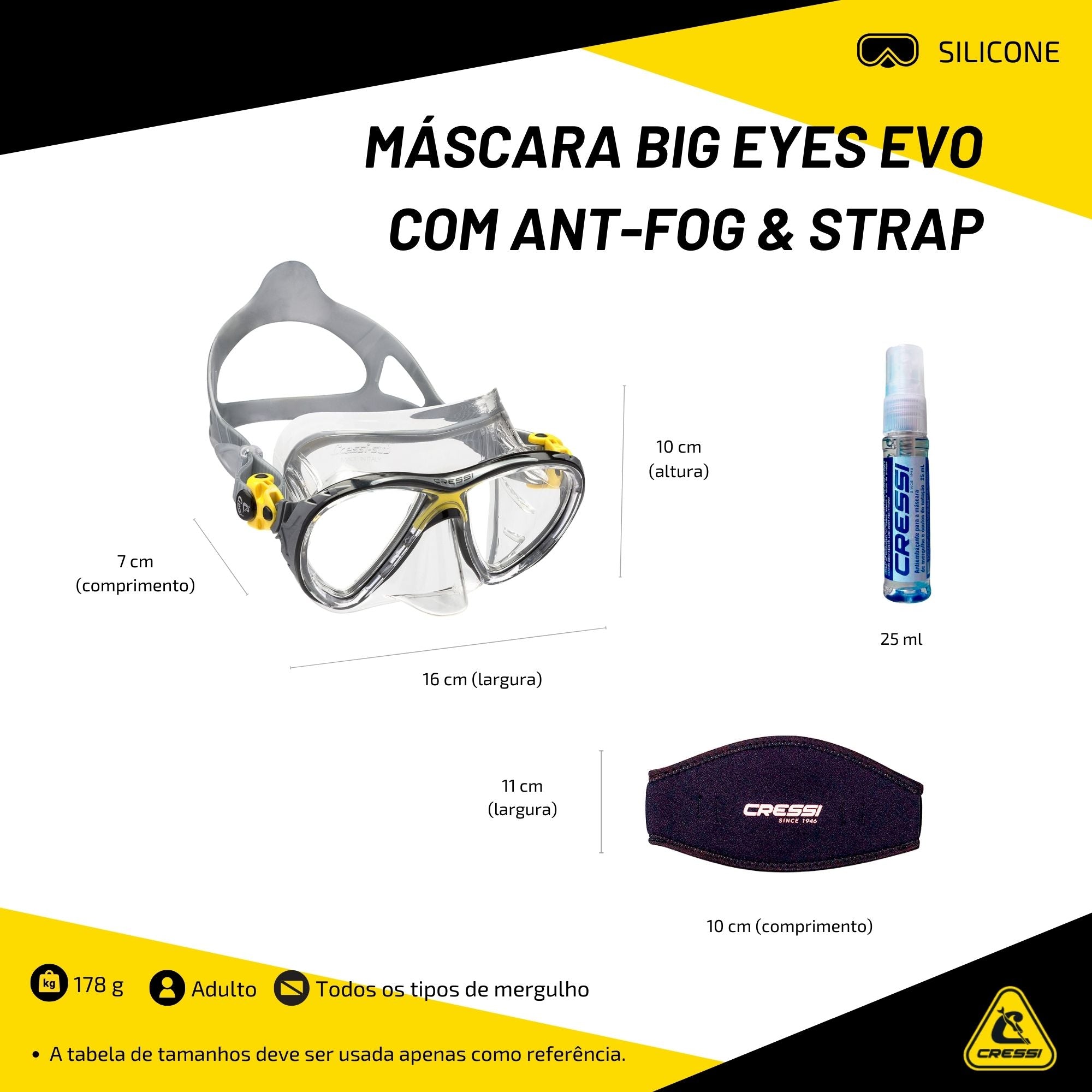 Máscara Cressi Big Eyes Evo com Ant-Fog & Strap