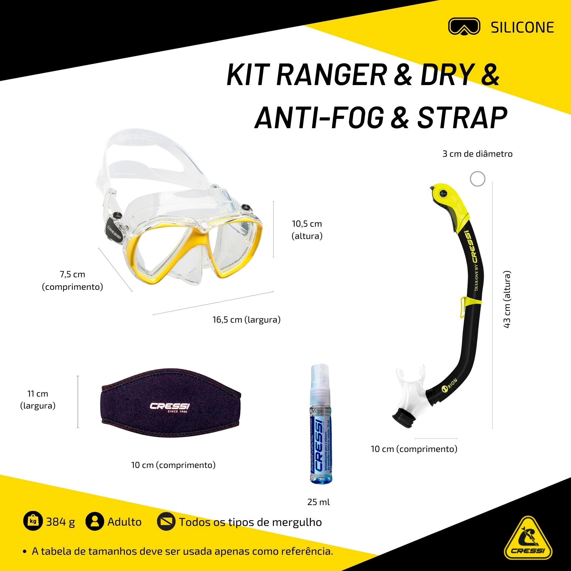 Kit Cressi Ranger & Dry & Anti-Fog & Strap