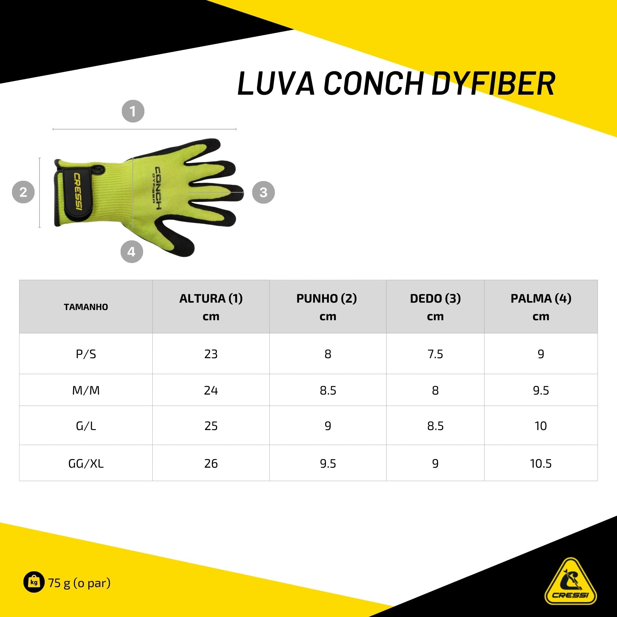 Luva Cressi Conch Dyfiber Amarelo