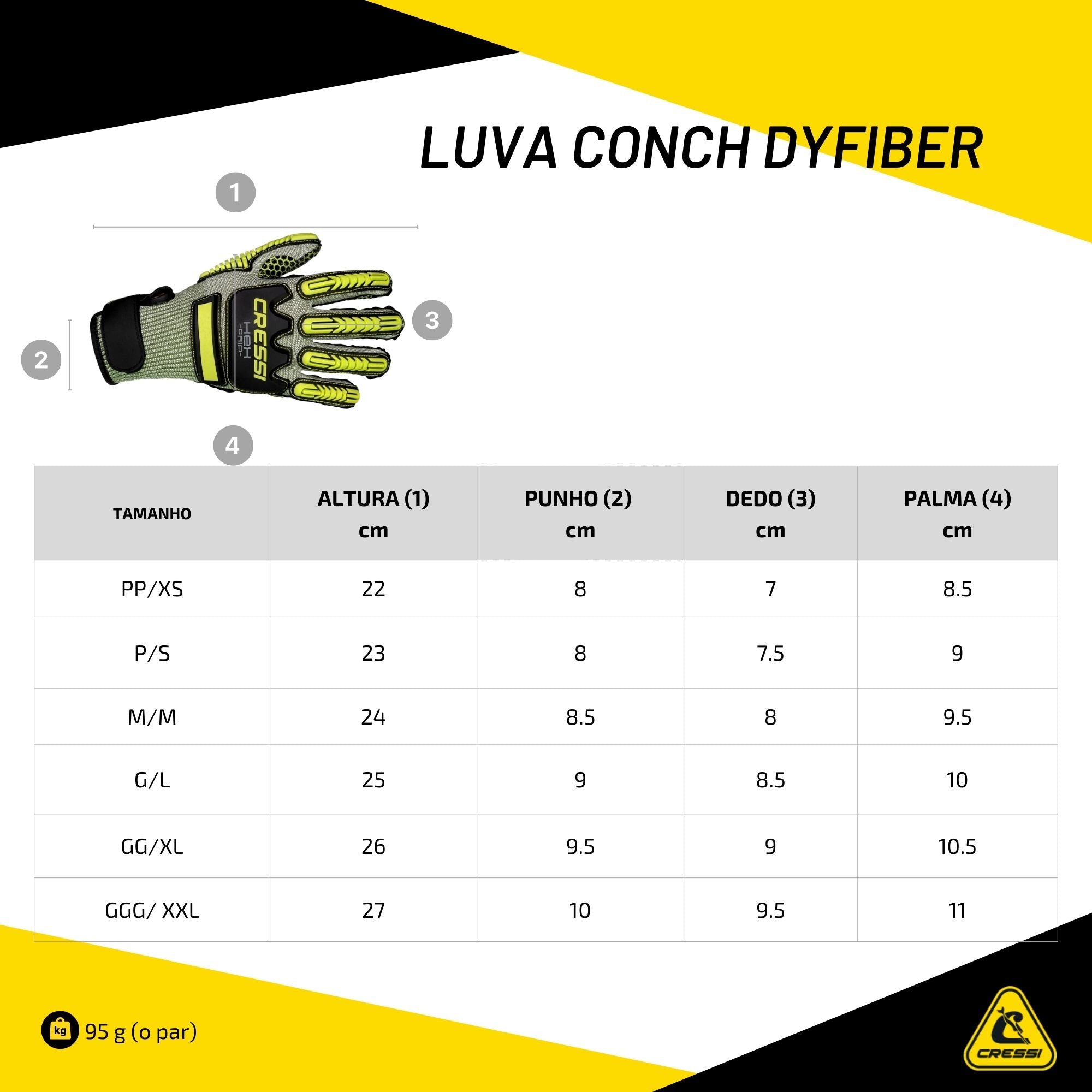 Luva Cressi Hex Grip Amarelo