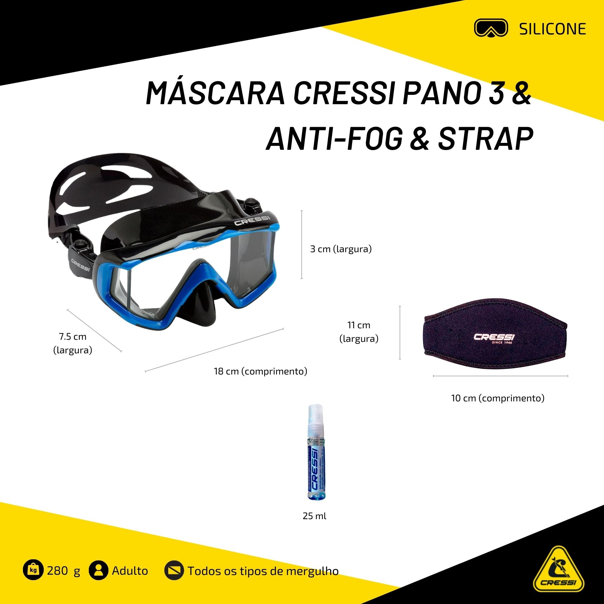 Máscara Cressi Pano 3 & Anti-Fog & Strap