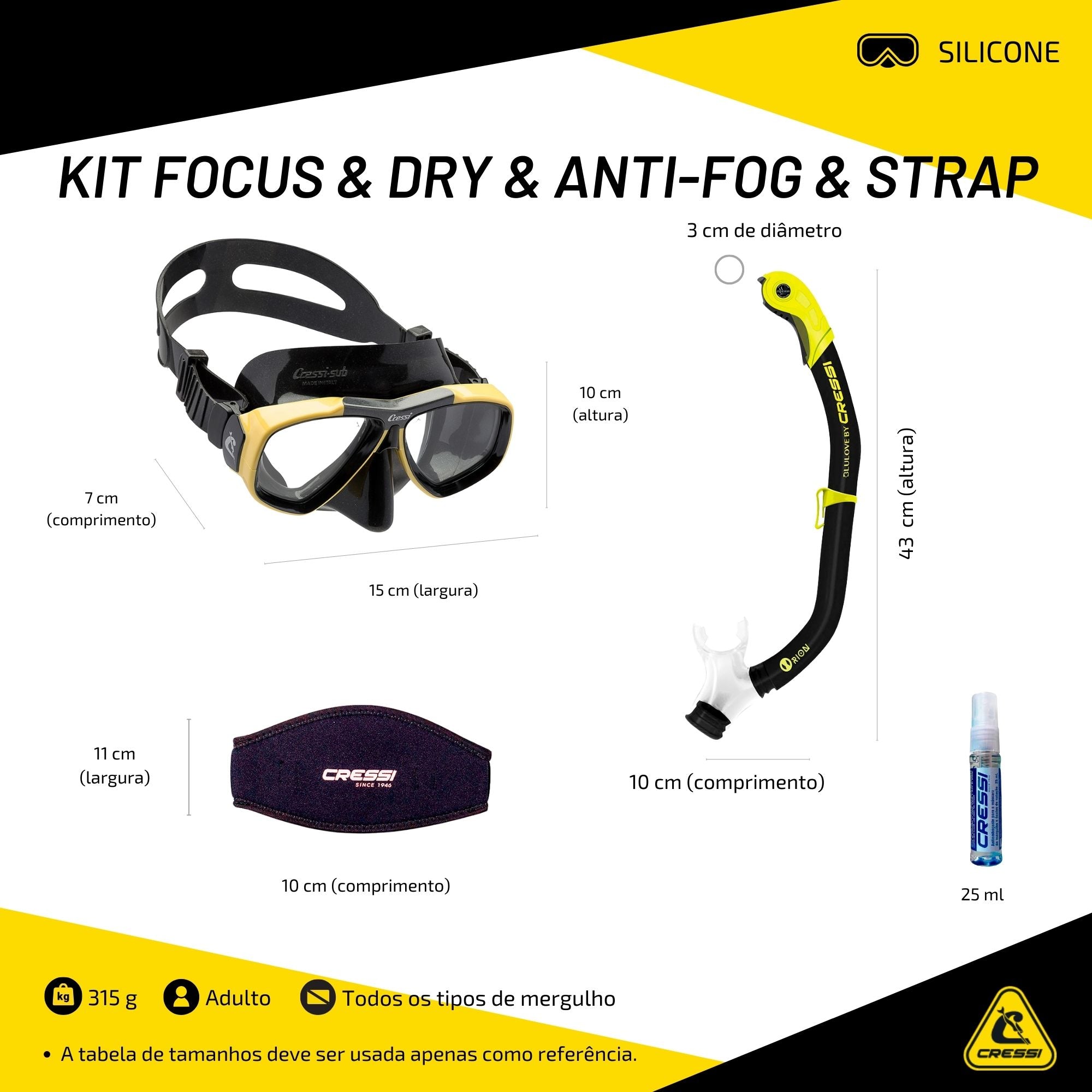 Kit Cressi Focus & Dry & Anti-Fog & Strap