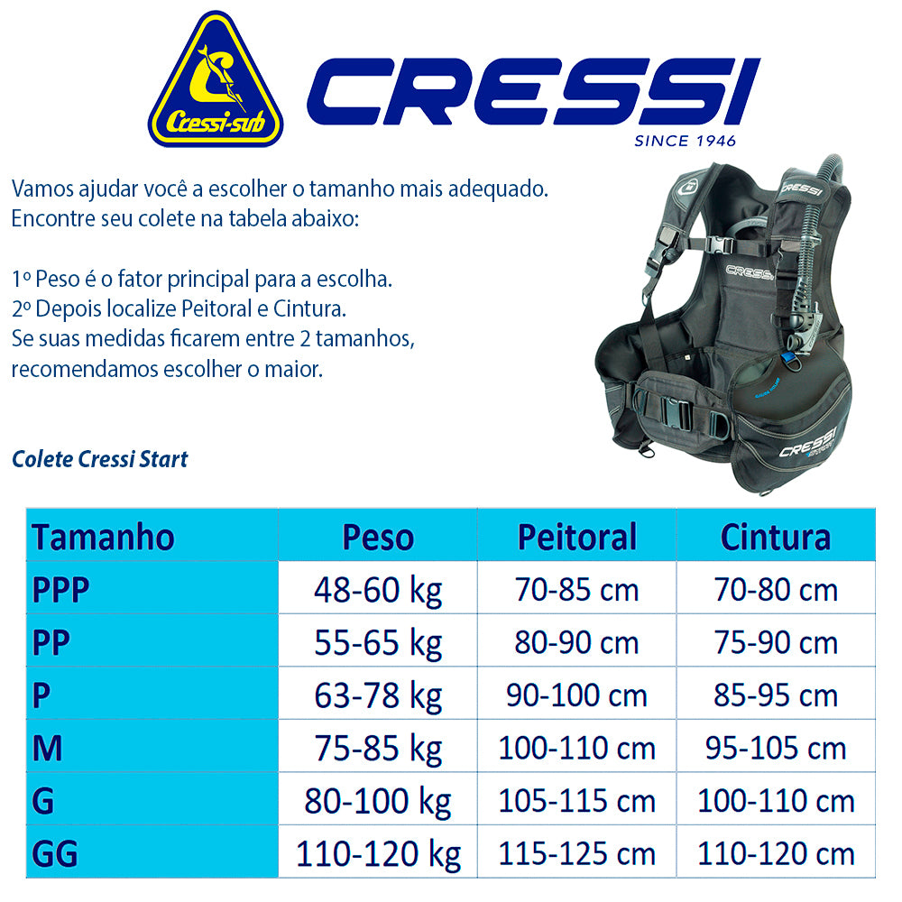 Conjunto de Regulador para Mergulho Cressi AC2 Compact + BC Start Pro + Octopus Compact + Manômetro